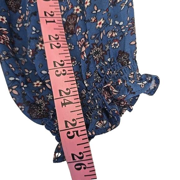 Dip Dress Womens Plus 20 W Blue Floral Cottage Sheer Long Puff Sleeves Peasant - Picture 5 of 11